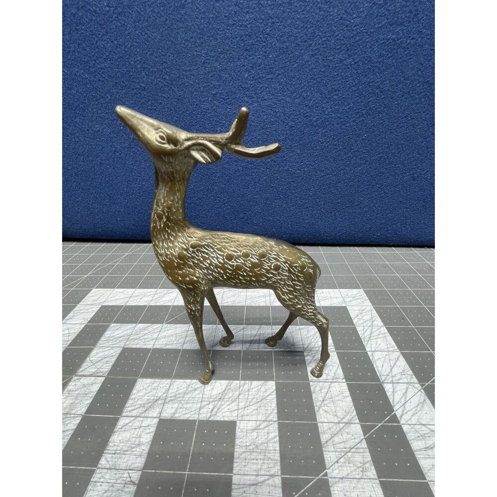 Brass Reindeer Buck Deer Figurine 7 In Head Up Christmas Thanksgiving‎